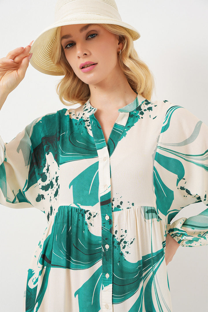 Bigdart Robe longue modeste à motifs pour femme 2585 - zümrüt Verti