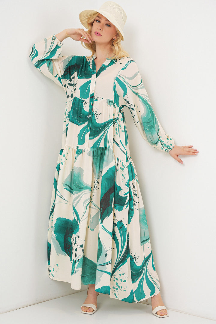 Bigdart Robe longue modeste à motifs pour femme 2585 - zümrüt Verti