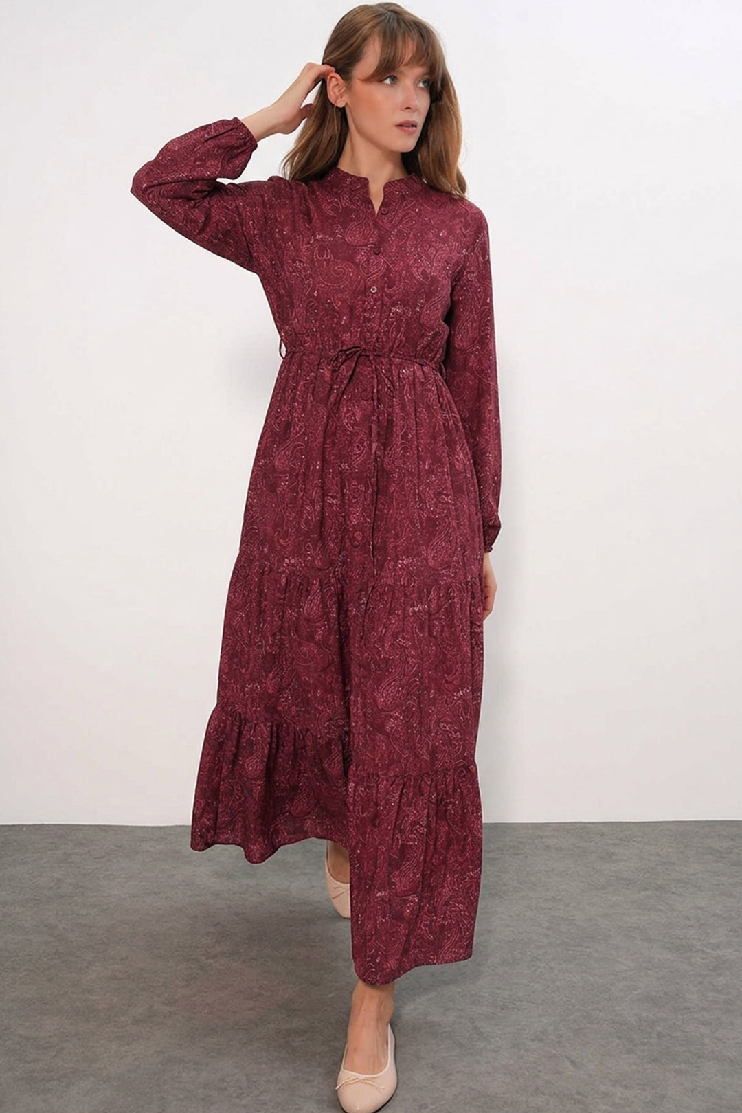 Bigdart Robe longue modeste à motifs pour femme 2586 - Bordeaux