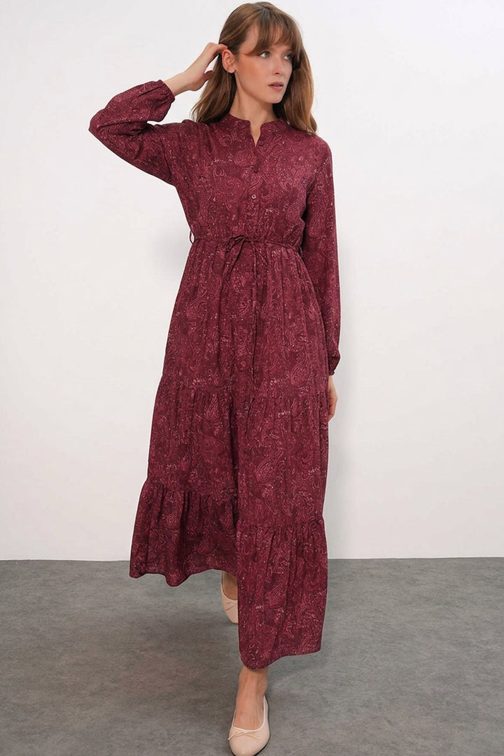 Bigdart Robe longue modeste à motifs pour femme 2586 - Bordeaux