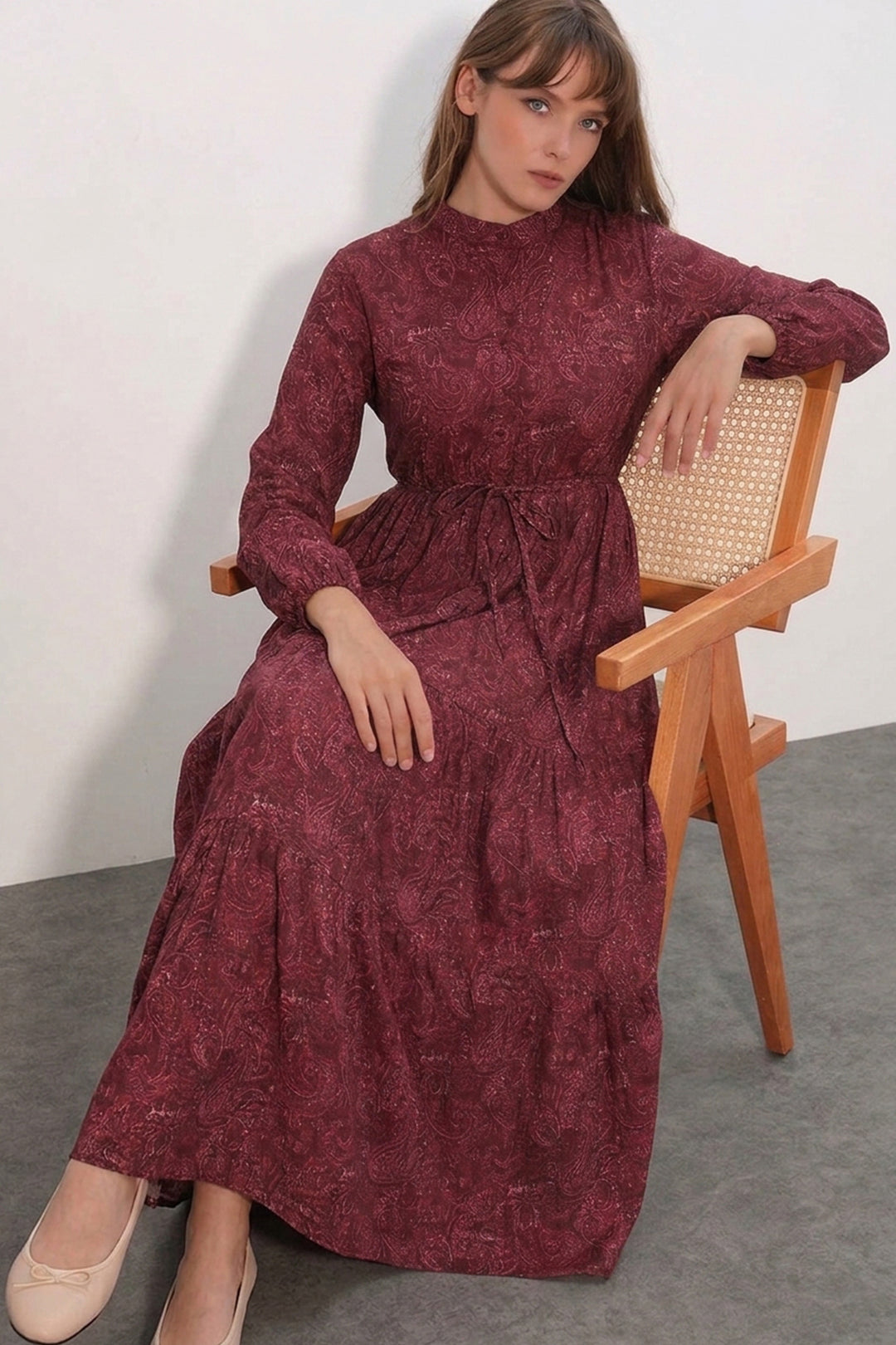 Bigdart Robe longue modeste à motifs pour femme 2586 - Bordeaux