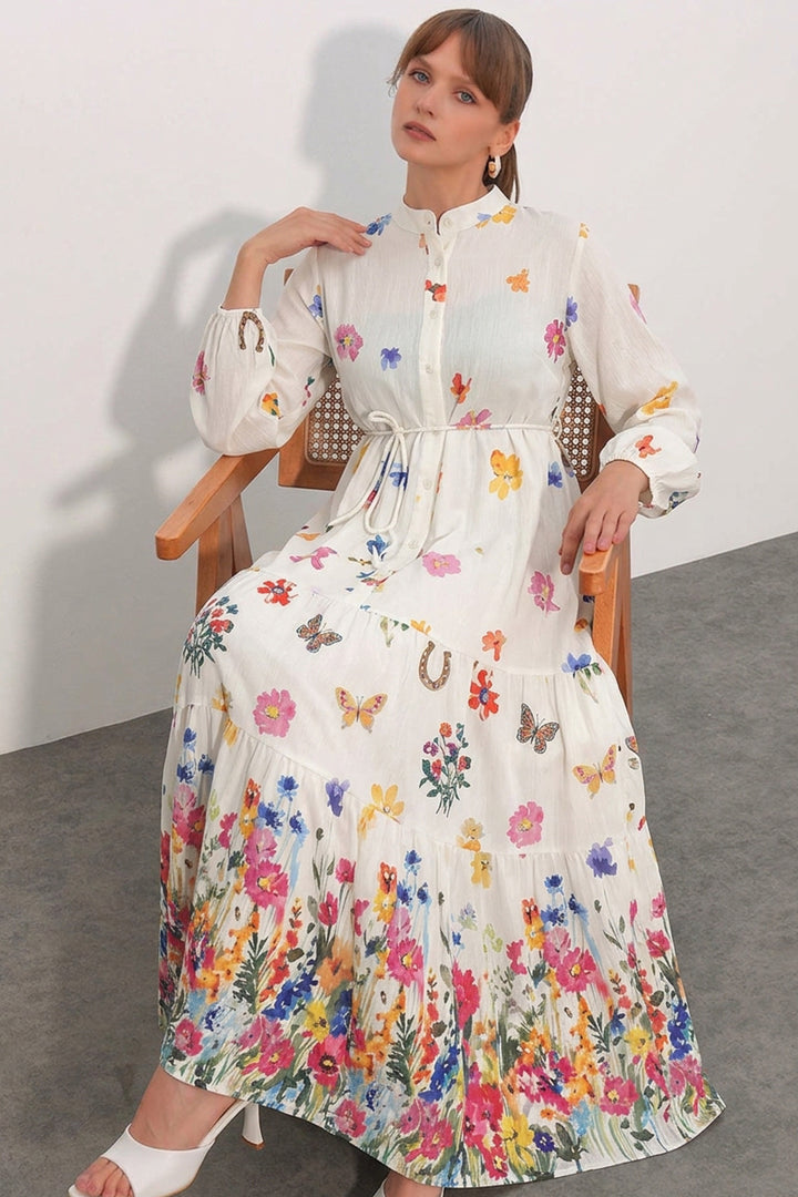 Bigdart Robe longue modeste à motifs pour femme 2586 - Crème