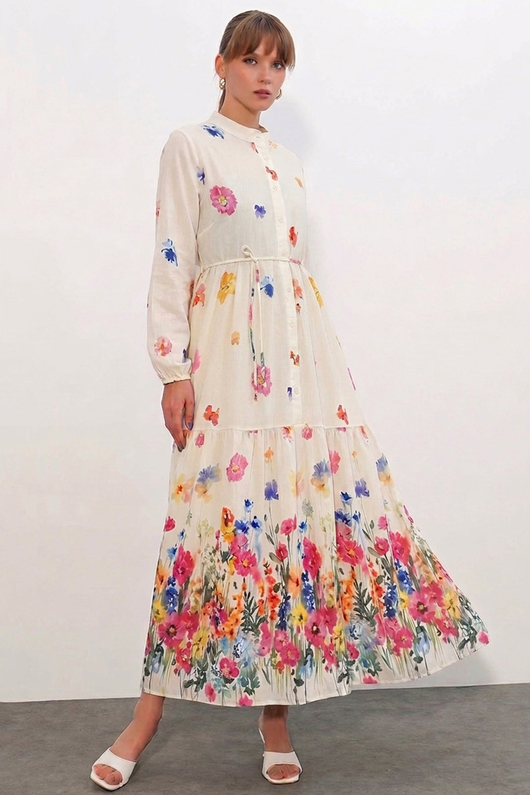 Bigdart Robe longue modeste à motifs pour femme 2586 - Crème