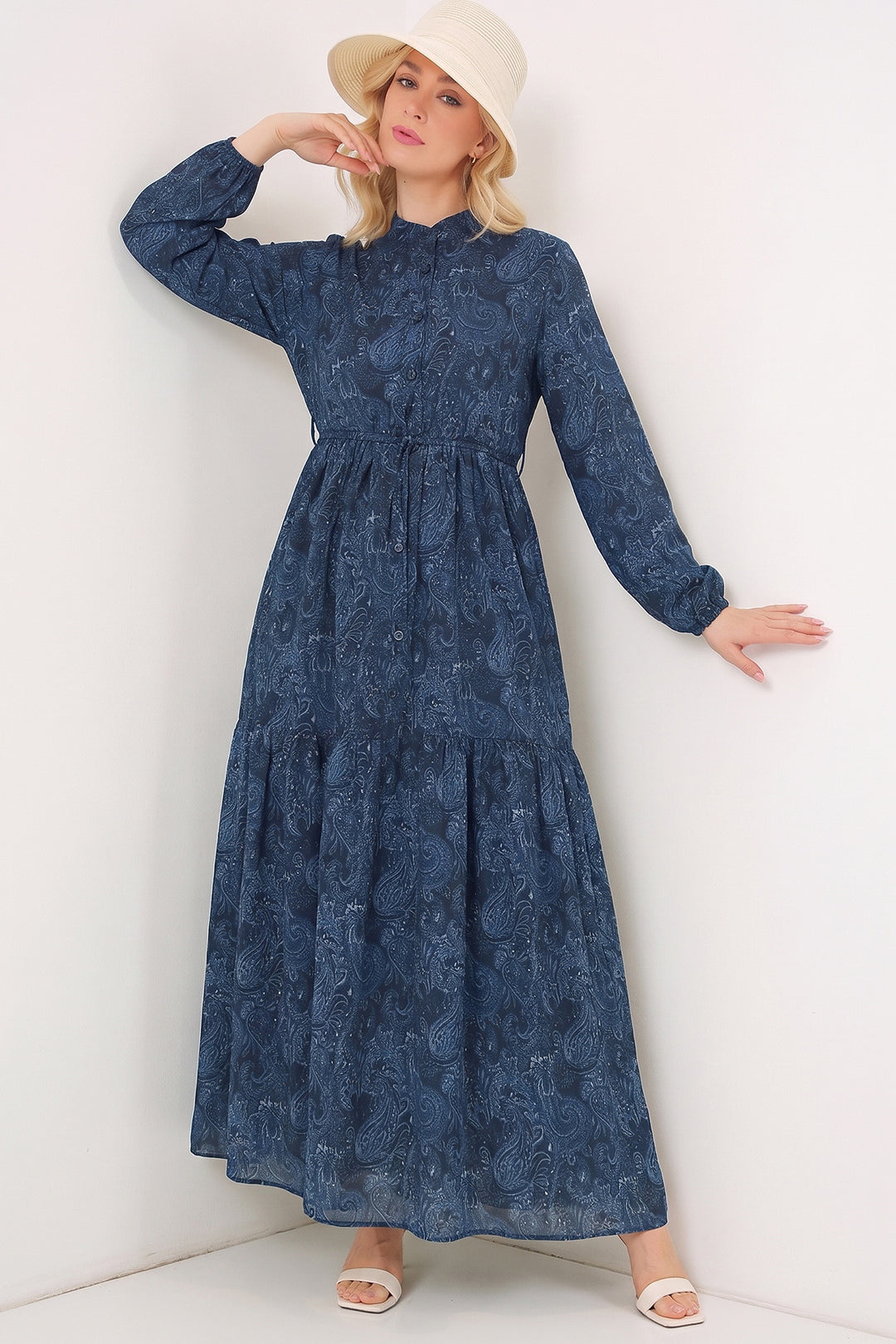 Bigdart Robe longue modeste à motifs pour femme 2586 - Bleu marine