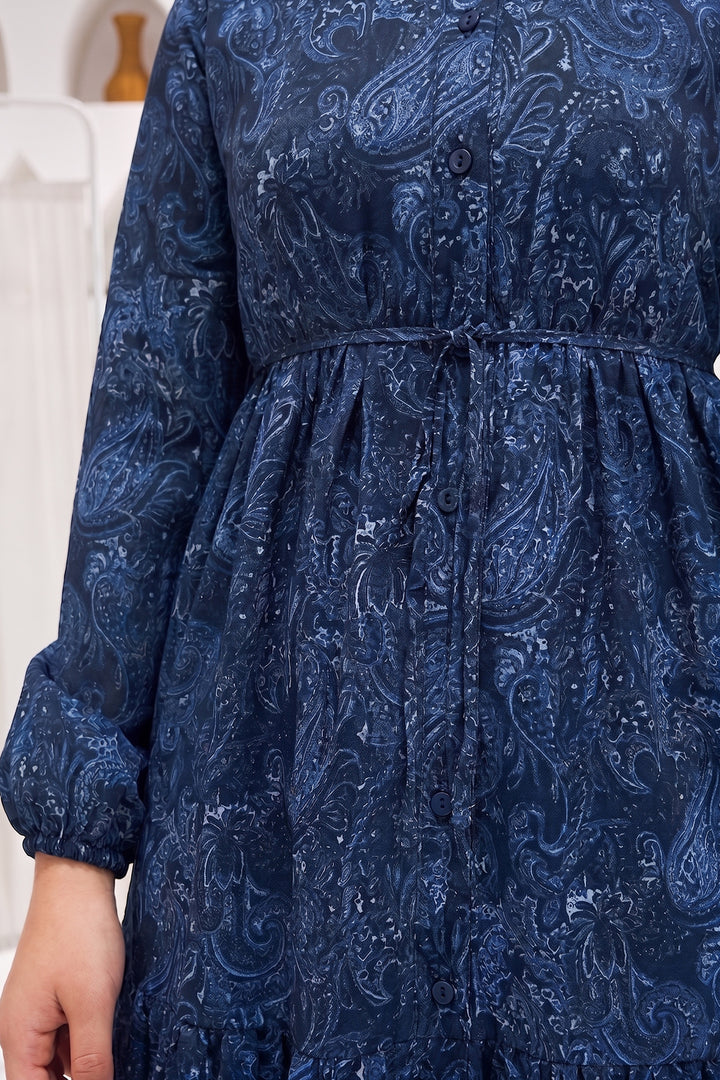 Bigdart Robe longue modeste à motifs pour femme 2586 - Bleu marine