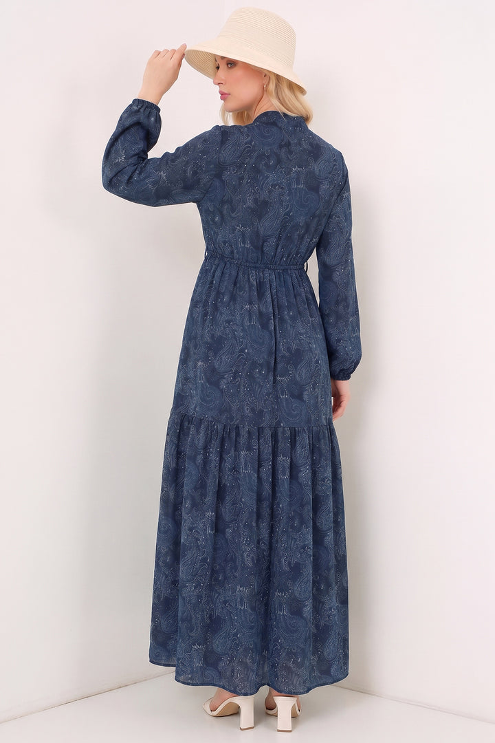 Bigdart Robe longue modeste à motifs pour femme 2586 - Bleu marine
