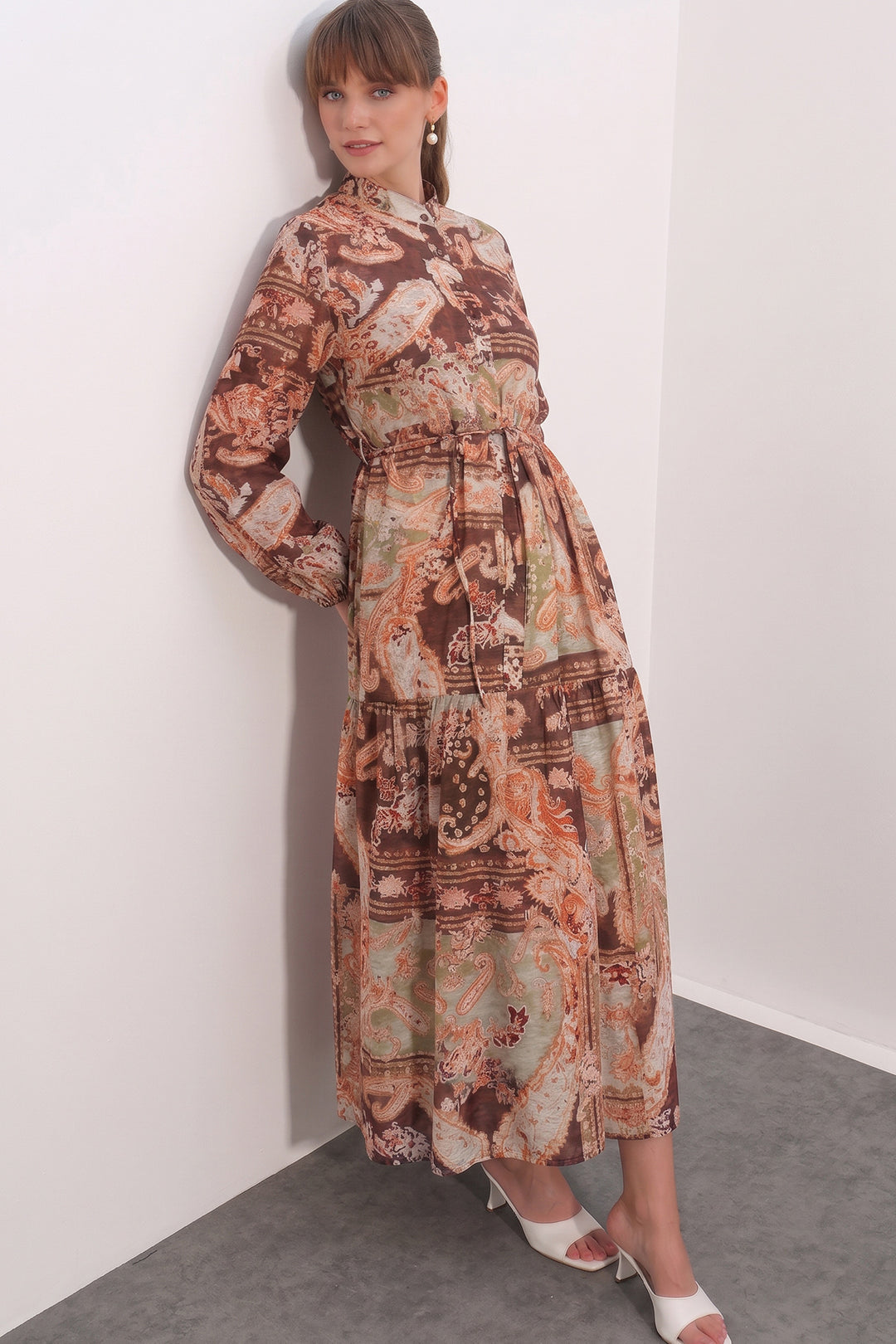 Bigdart Robe longue modeste à motifs pour femme 2586 - Poudre