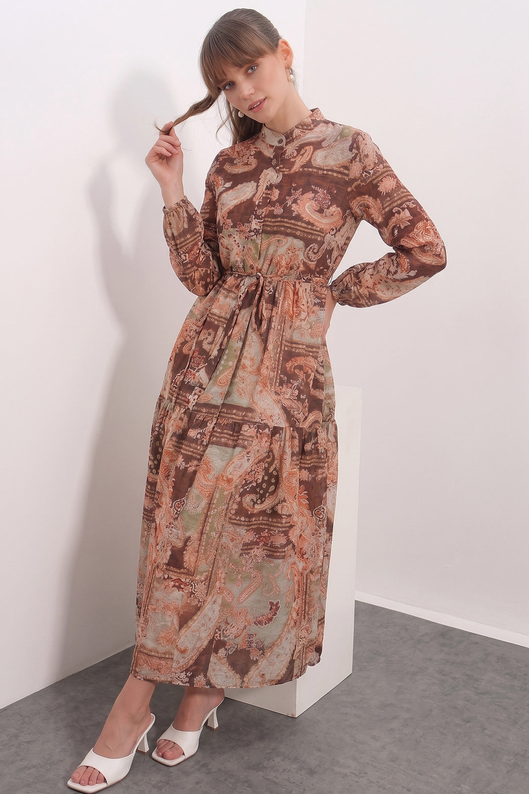 Bigdart Robe longue modeste à motifs pour femme 2586 - Poudre