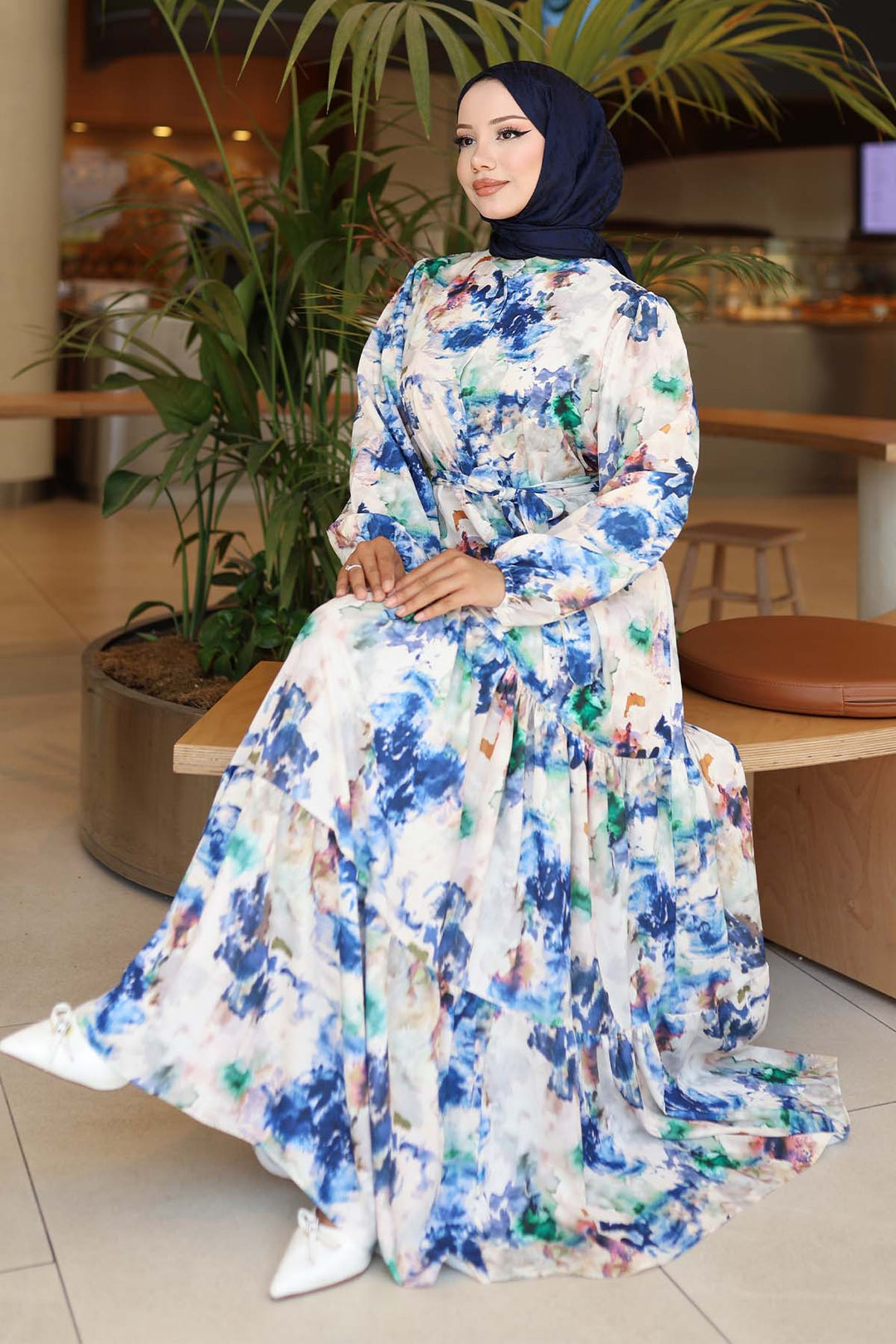 Bigdart Robe longue de hijab à motifs pour femme 2586 - Bleu roi