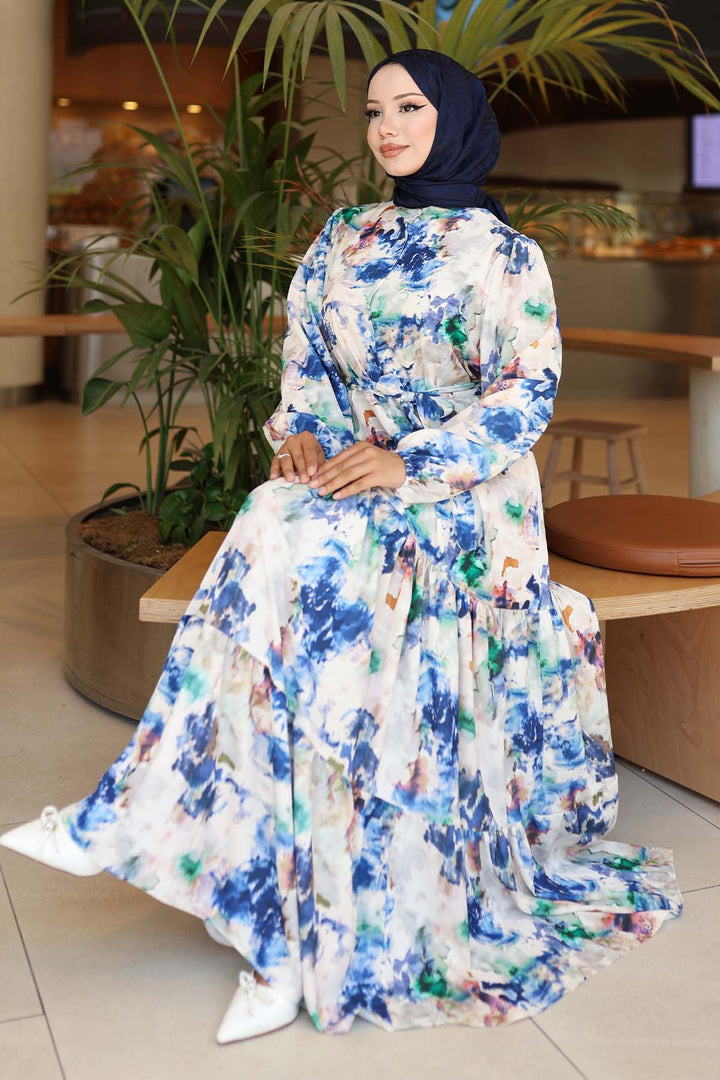 Bigdart Robe longue de hijab à motifs pour femme 2586 - Bleu roi