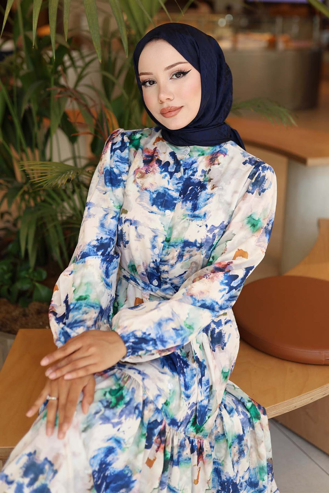 Bigdart Robe longue de hijab à motifs pour femme 2586 - Bleu roi
