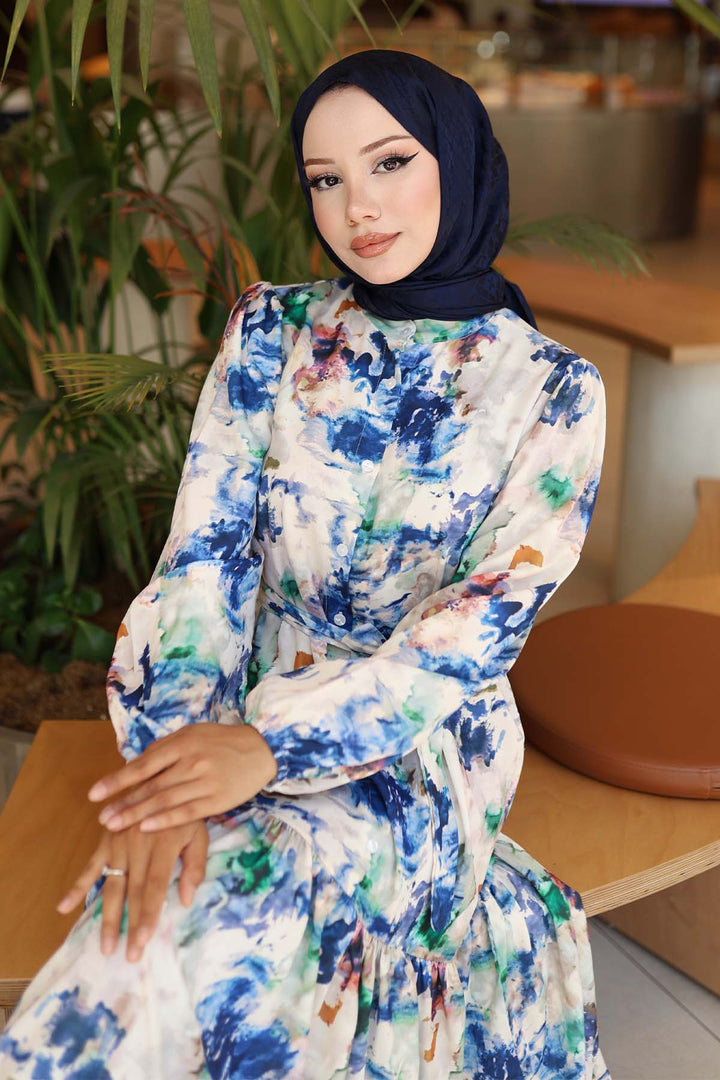 Bigdart Robe longue de hijab à motifs pour femme 2586 - Bleu roi