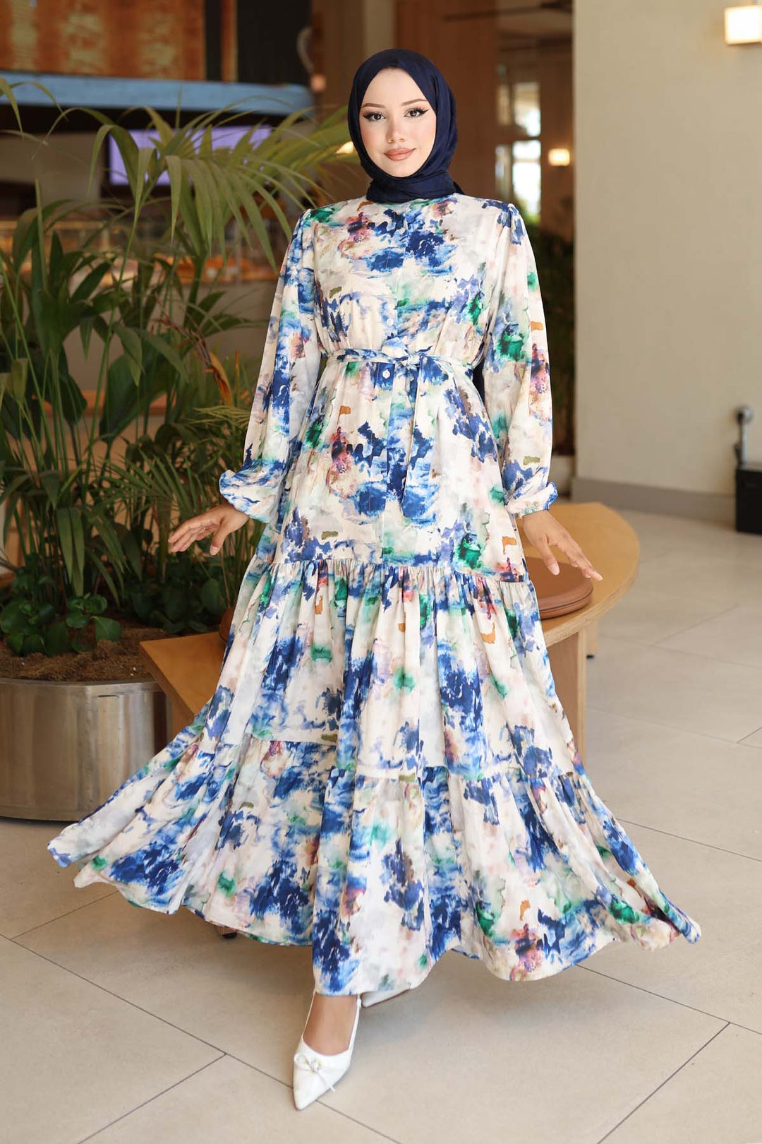 Bigdart Robe longue de hijab à motifs pour femme 2586 - Bleu roi