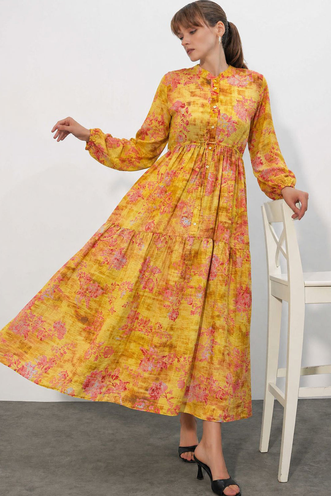 Bigdart Robe longue modeste à motifs pour femme 2586 - Jaune