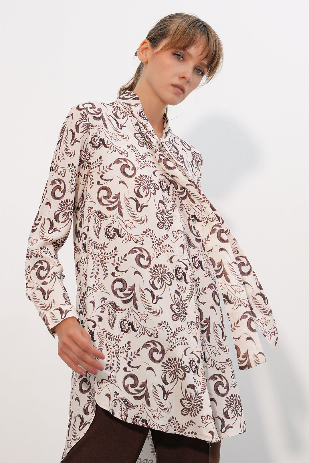 Bigdart Tunique longue à motifs pour femme 5998 - Marron