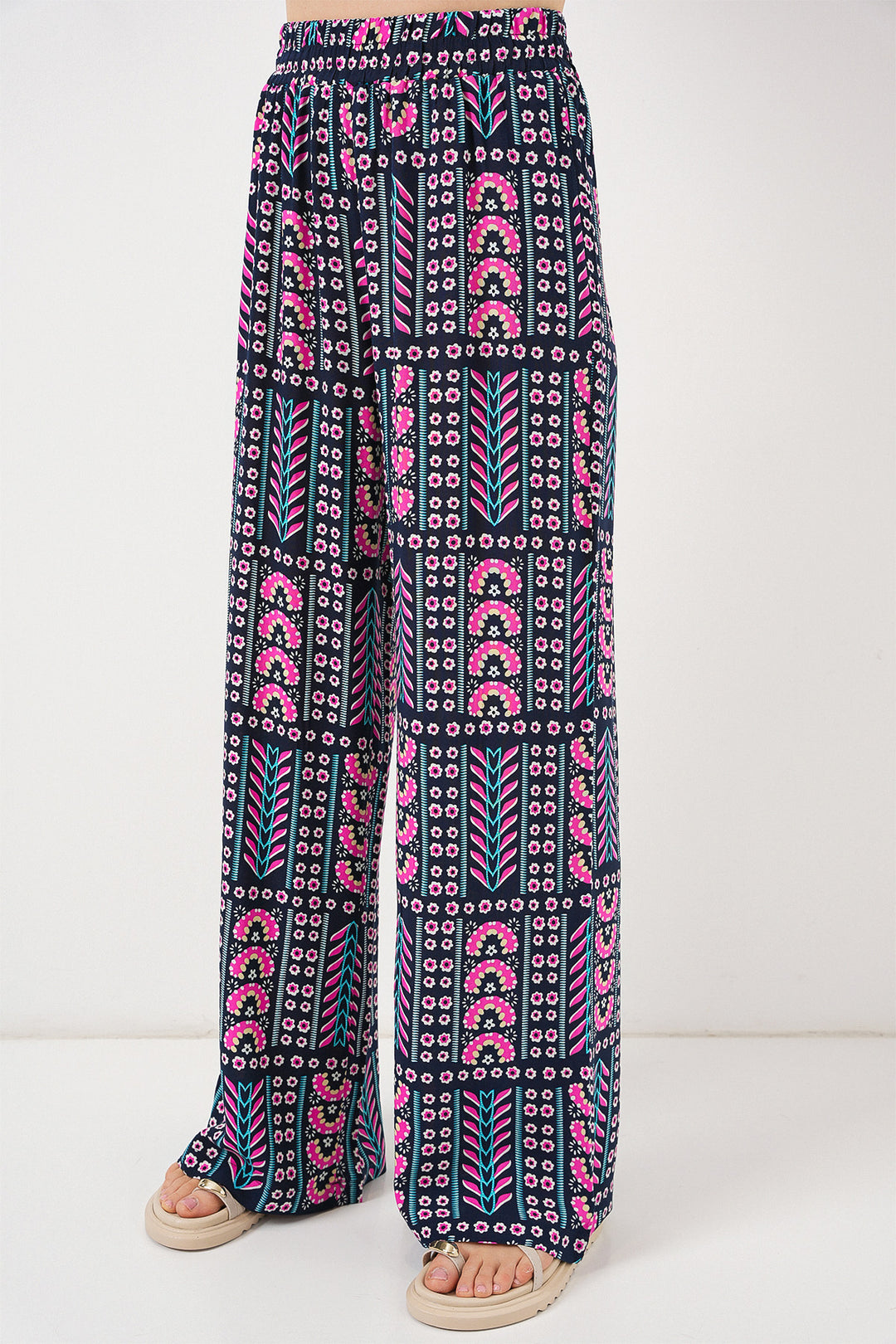 Bigdart Pantalon en viscose à motifs pour femme 6749 - Bleu marine