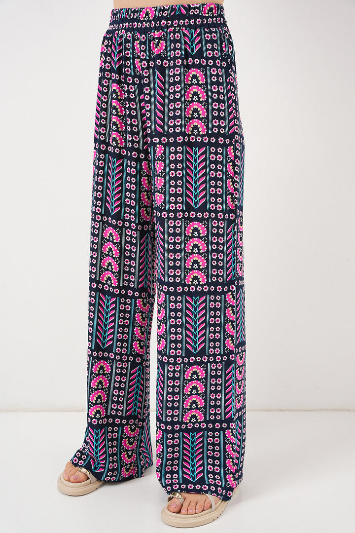 Bigdart Pantalon en viscose à motifs pour femme 6749 - Bleu marine