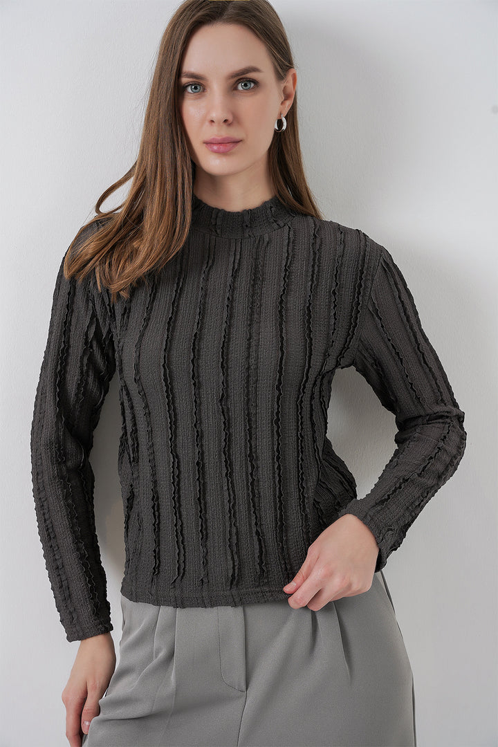 Bigdart Blouse tricotée extensible texturée pour femme 975 - Anthracite