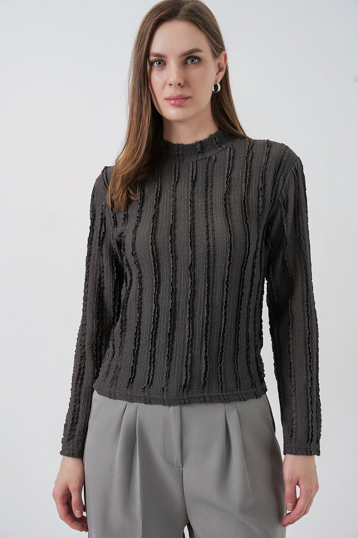 Bigdart Blouse tricotée extensible texturée pour femme 975 - Anthracite