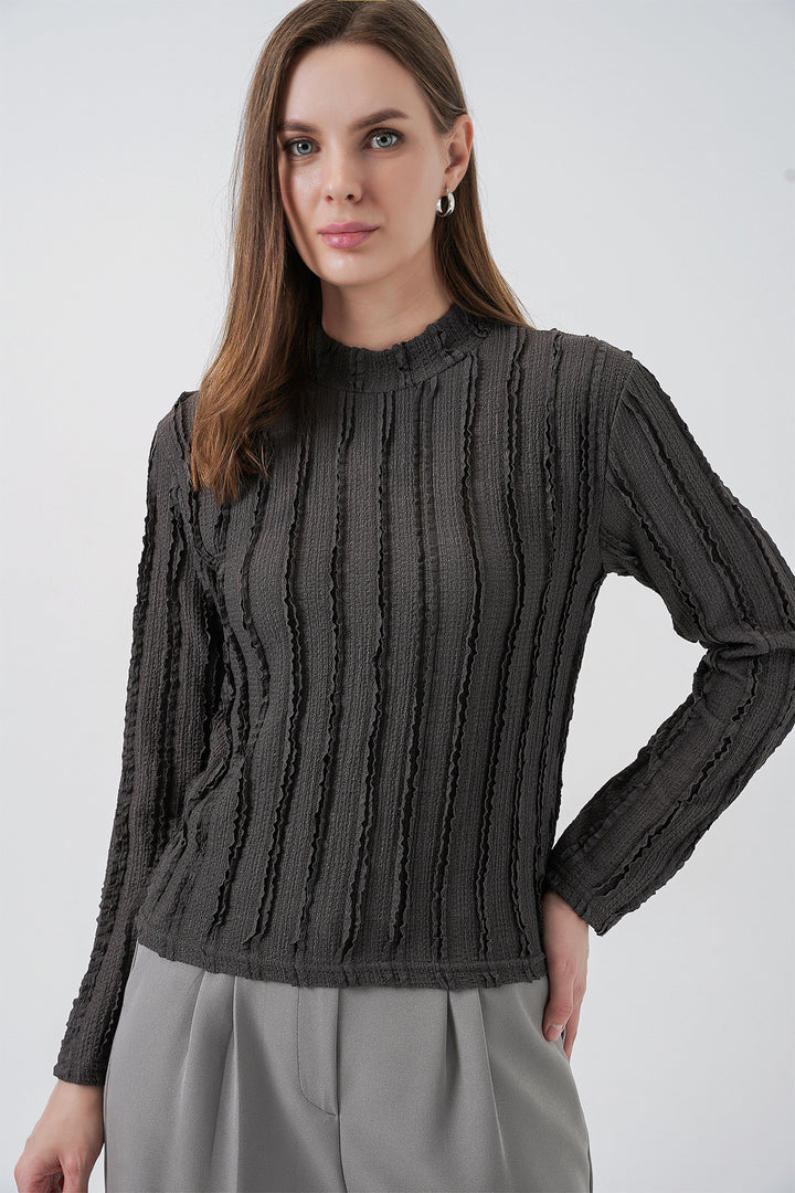 Bigdart Blouse tricotée extensible texturée pour femme 975 - Anthracite