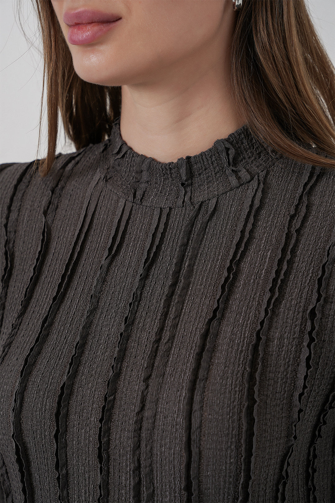 Bigdart Blouse tricotée extensible texturée pour femme 975 - Anthracite