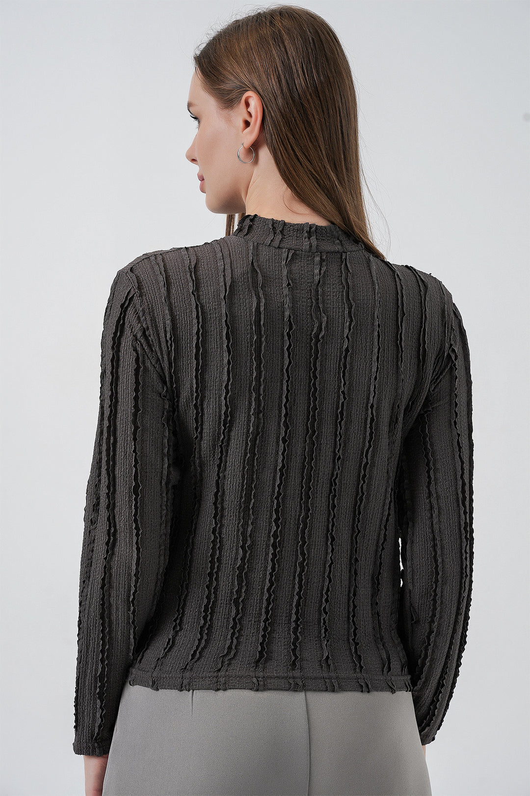 Bigdart Blouse tricotée extensible texturée pour femme 975 - Anthracite