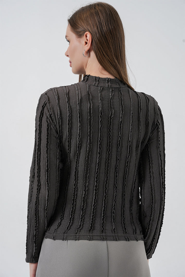 Bigdart Blouse tricotée extensible texturée pour femme 975 - Anthracite