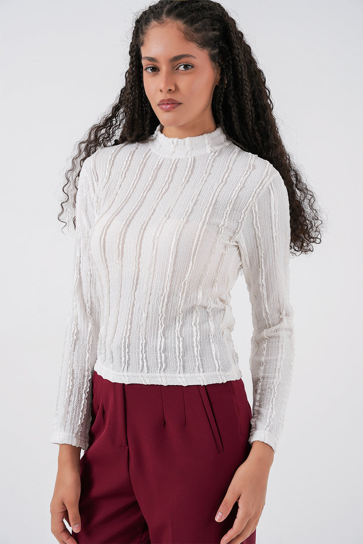 Bigdart Blouse tricotée extensible texturée pour femme 975 - Blanc