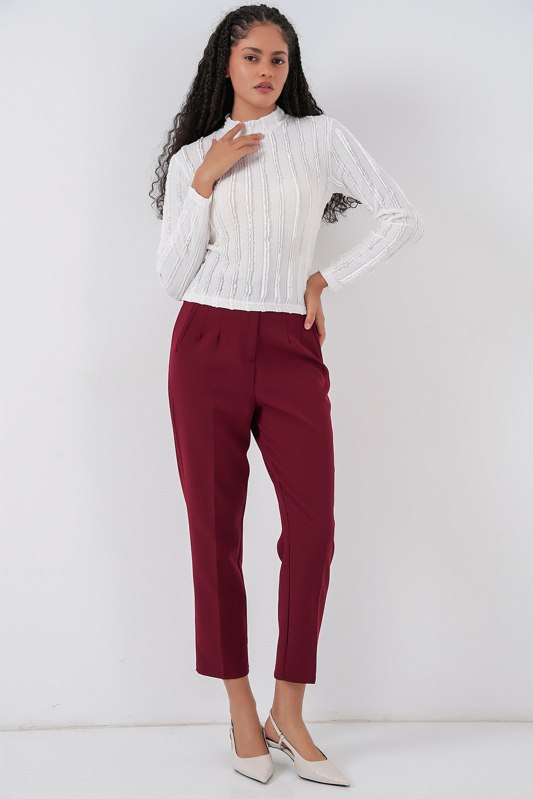 Bigdart Blouse tricotée extensible texturée pour femme 975 - Blanc