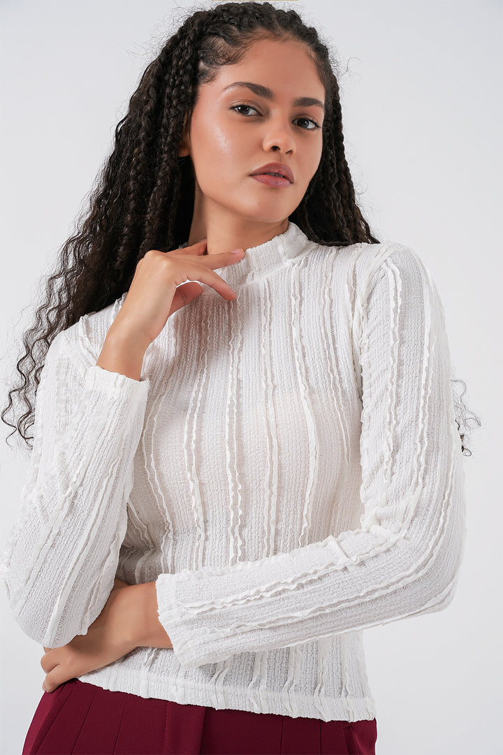 Bigdart Blouse tricotée extensible texturée pour femme 975 - Blanc