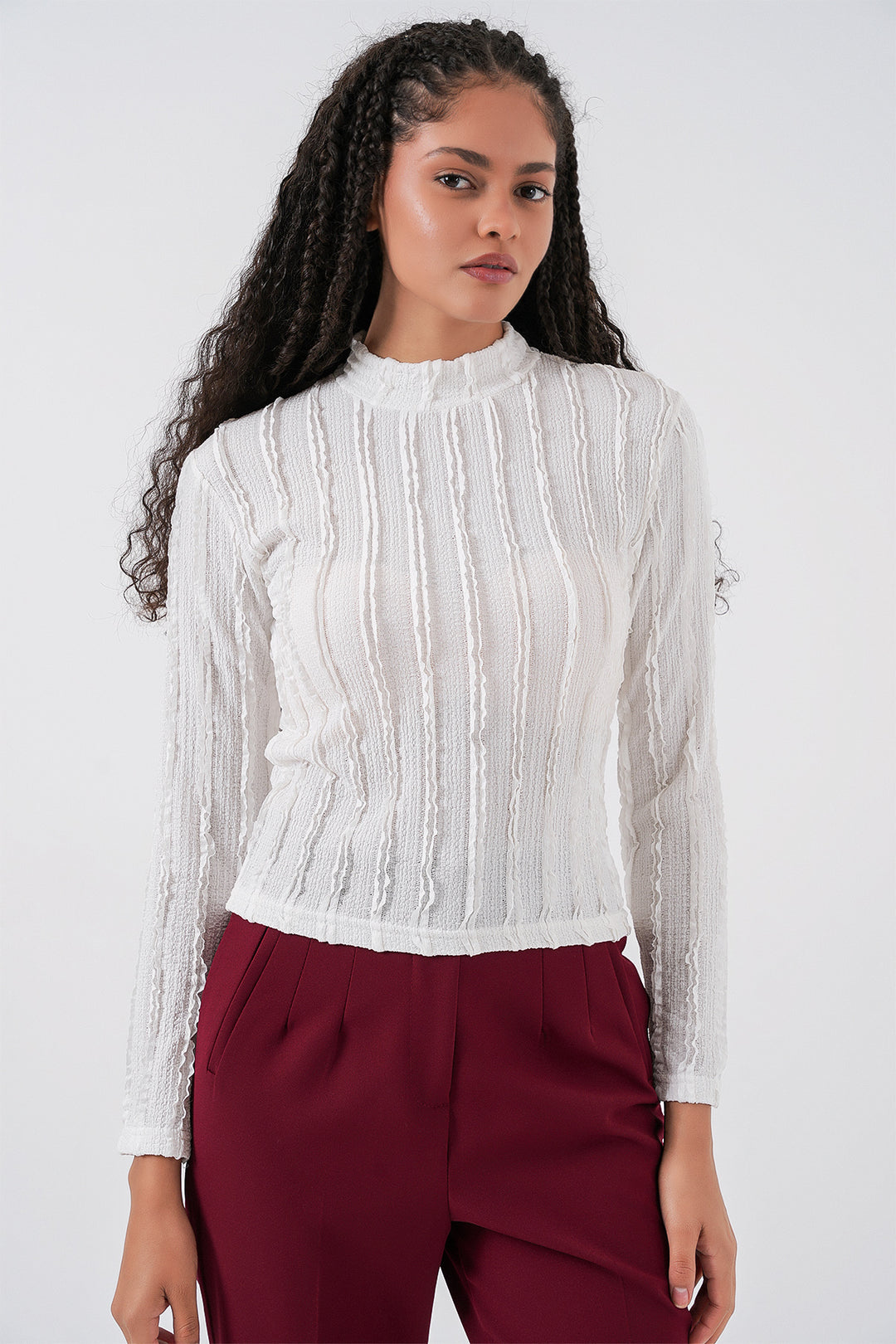 Bigdart Blouse tricotée extensible texturée pour femme 975 - Blanc