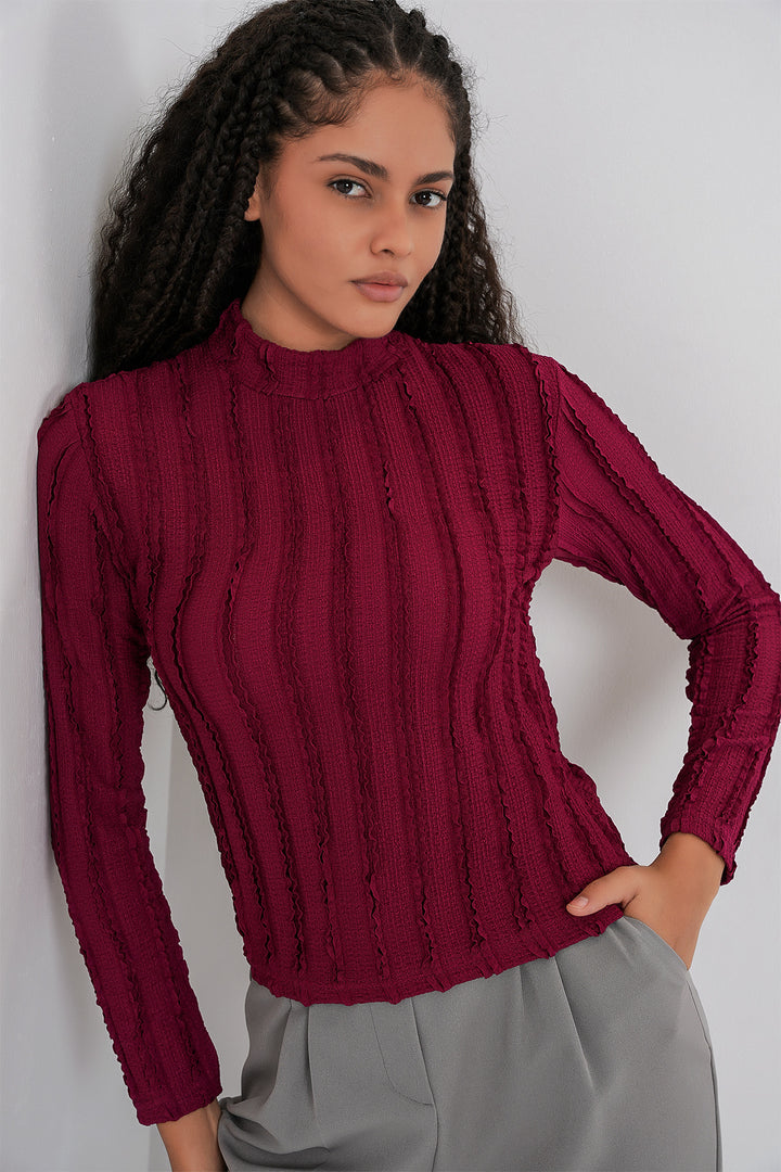Bigdart Blouse tricotée extensible texturée pour femme 975 - Bordeaux