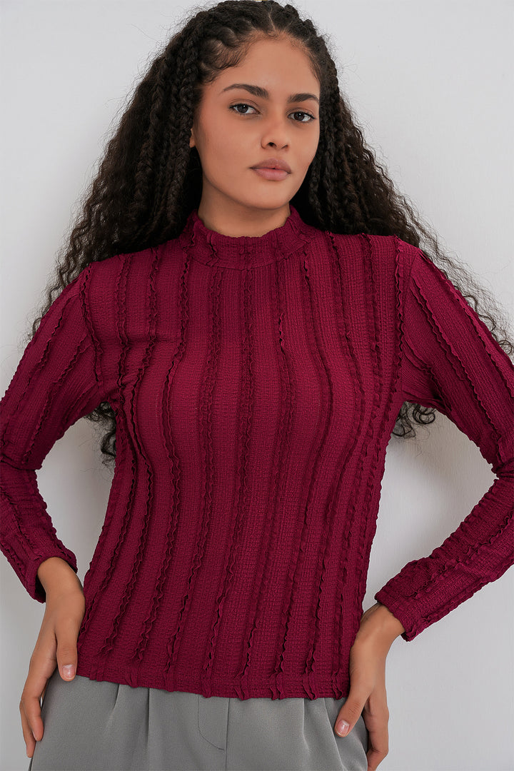 Bigdart Blouse tricotée extensible texturée pour femme 975 - Bordeaux