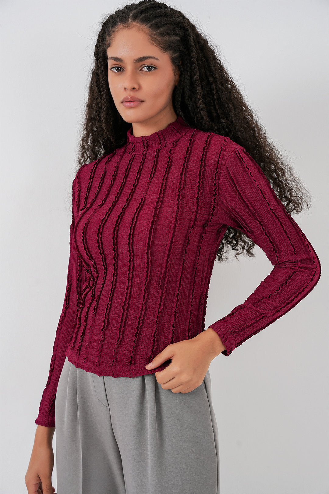 Bigdart Blouse tricotée extensible texturée pour femme 975 - Bordeaux