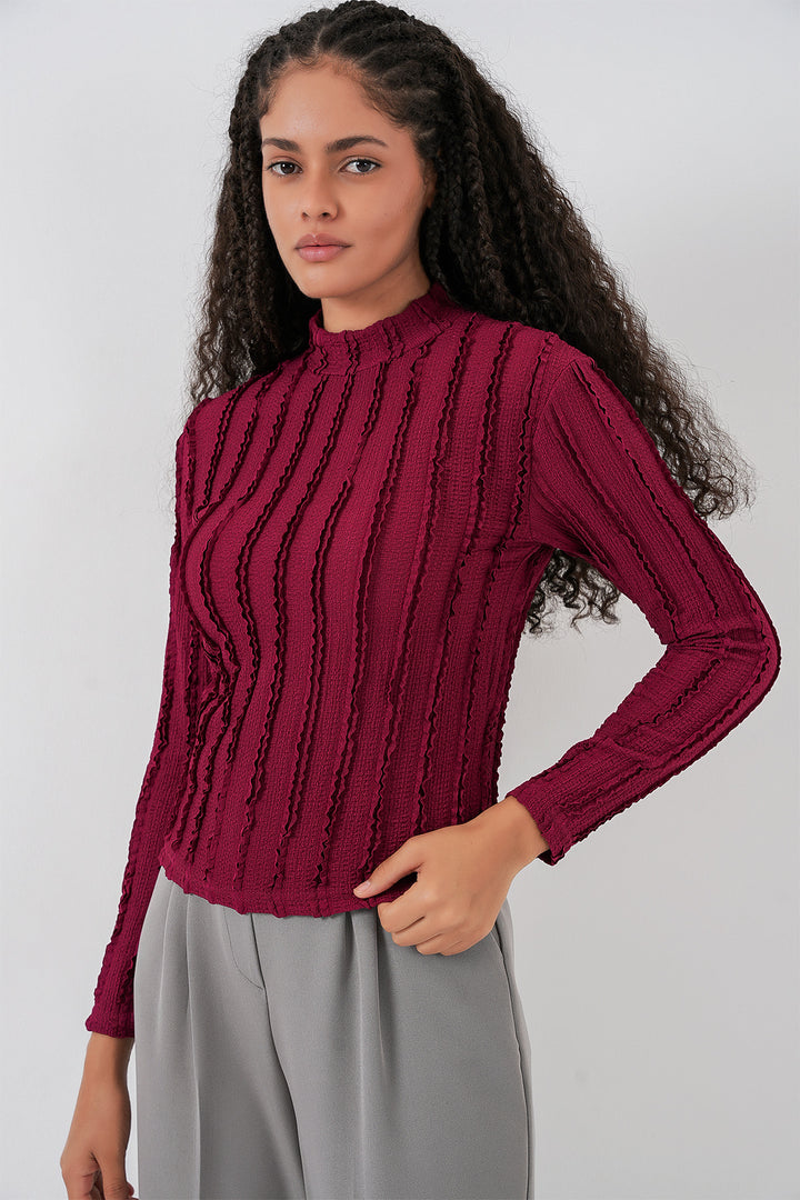 Bigdart Blouse tricotée extensible texturée pour femme 975 - Bordeaux