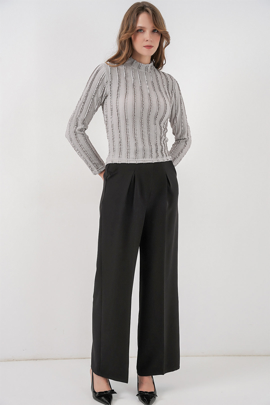 Bigdart Blouse en tricot extensible texturé pour femme 975 - Gris