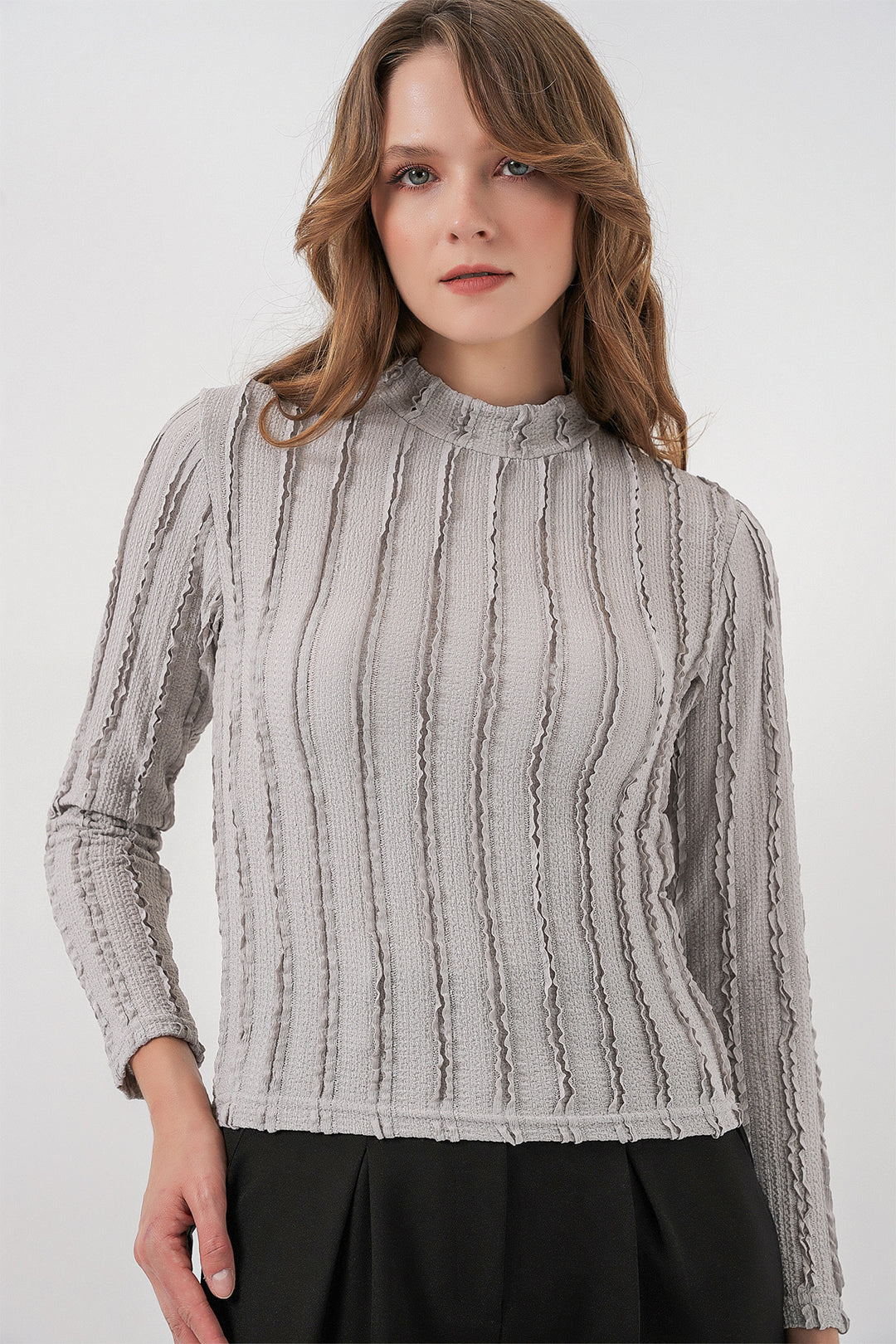 Bigdart Blouse en tricot extensible texturé pour femme 975 - Gris