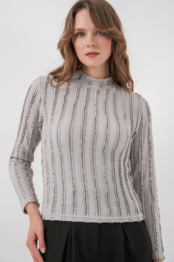Bigdart Blouse en tricot extensible texturé pour femme 975 - Gris