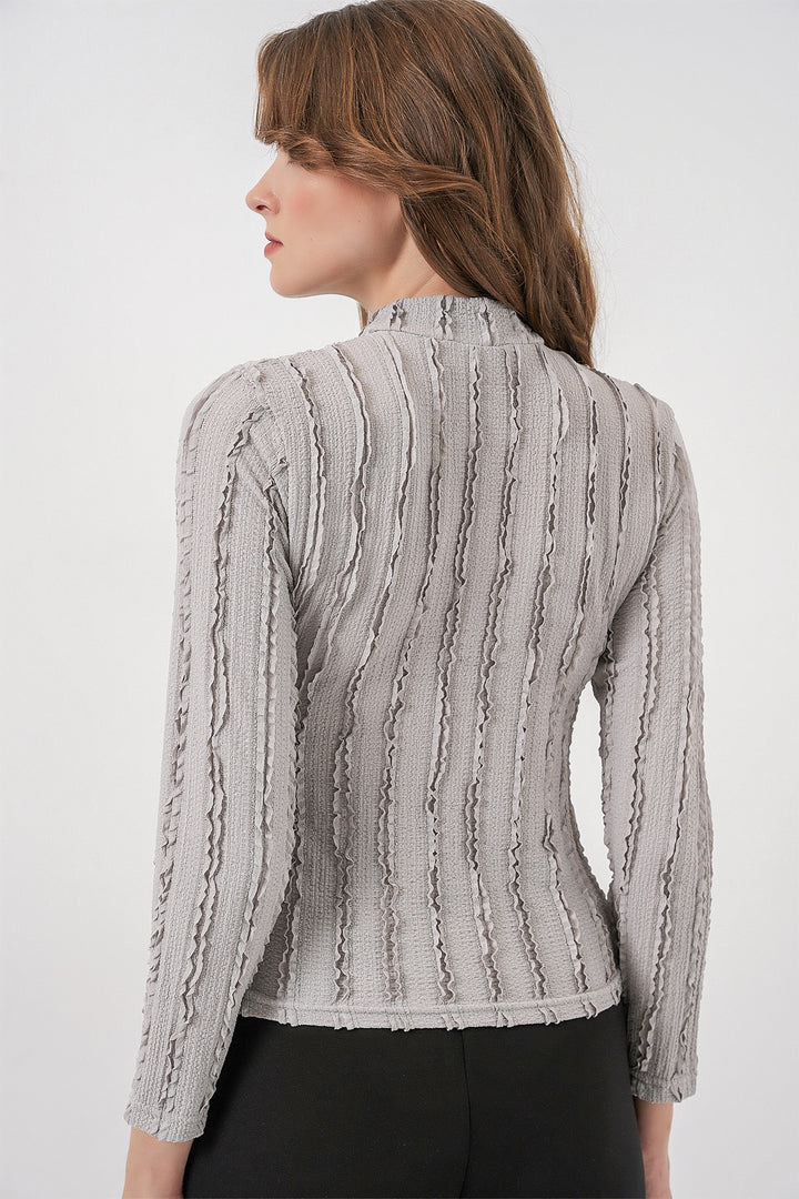 Bigdart Blouse en tricot extensible texturé pour femme 975 - Gris