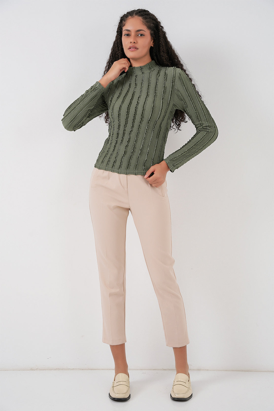 Bigdart Blouse tricotée extensible texturée pour femme 975 - Kaki