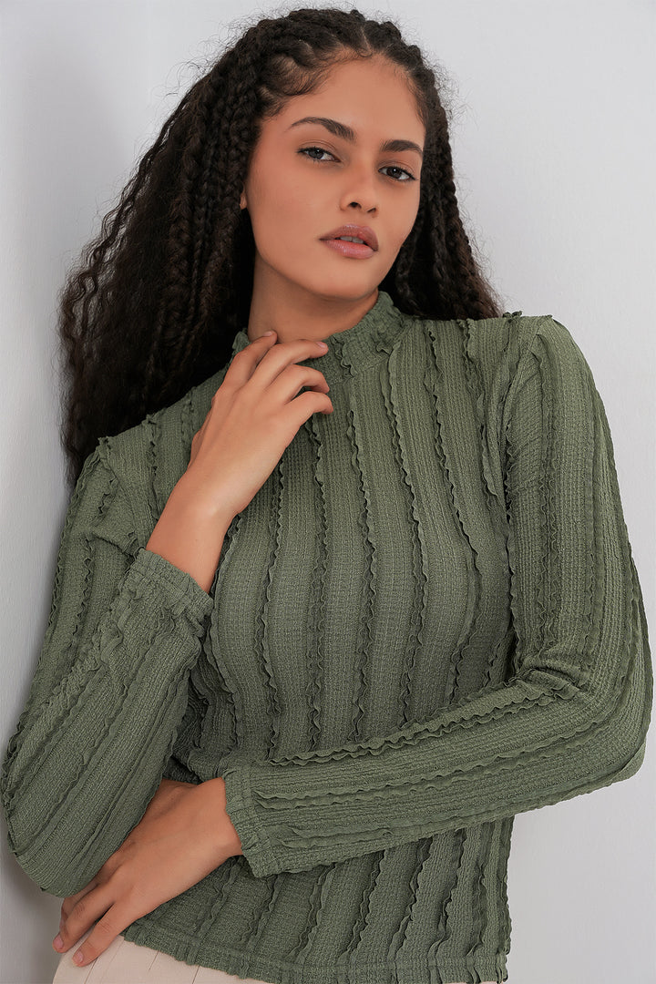Bigdart Blouse tricotée extensible texturée pour femme 975 - Kaki