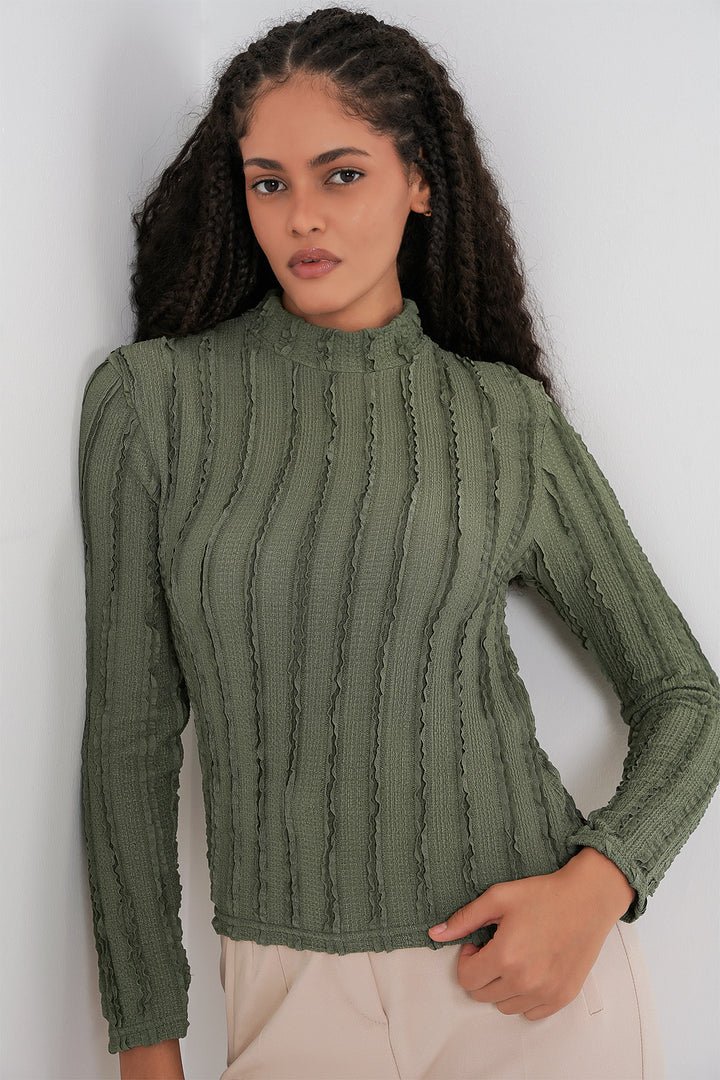 Bigdart Blouse tricotée extensible texturée pour femme 975 - Kaki