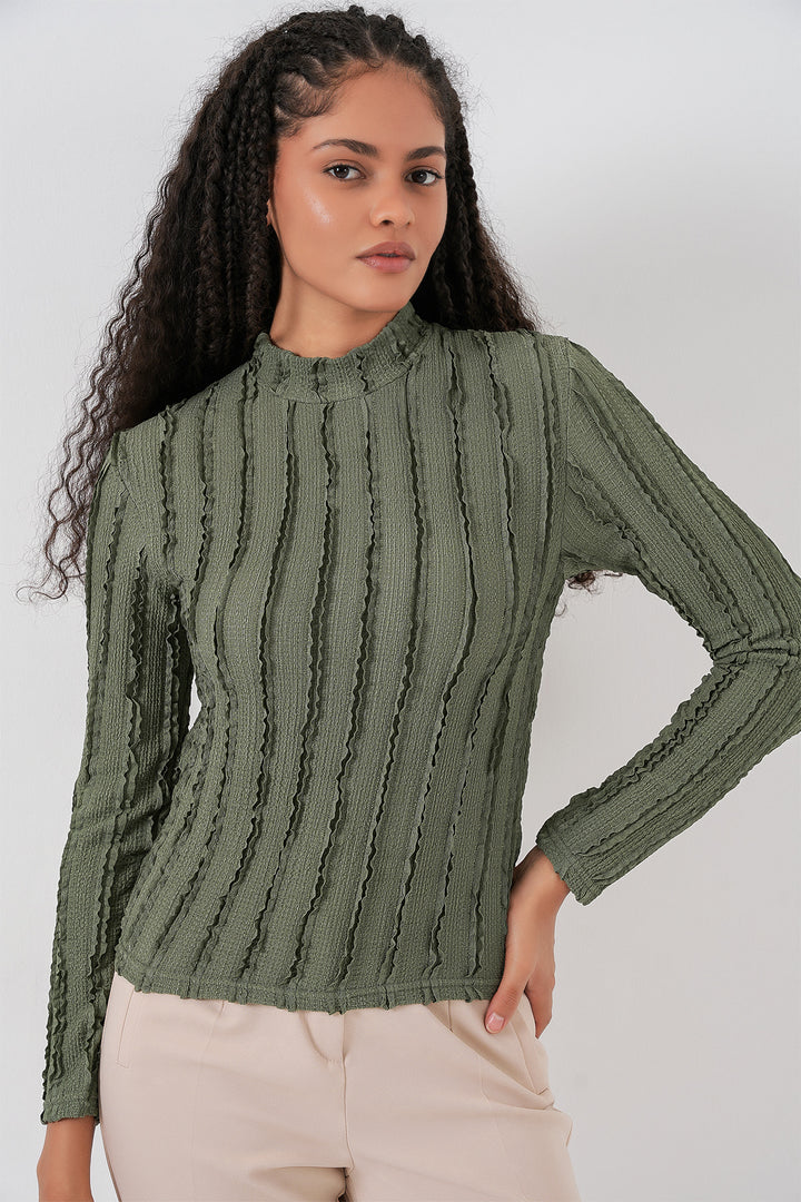 Bigdart Blouse tricotée extensible texturée pour femme 975 - Kaki
