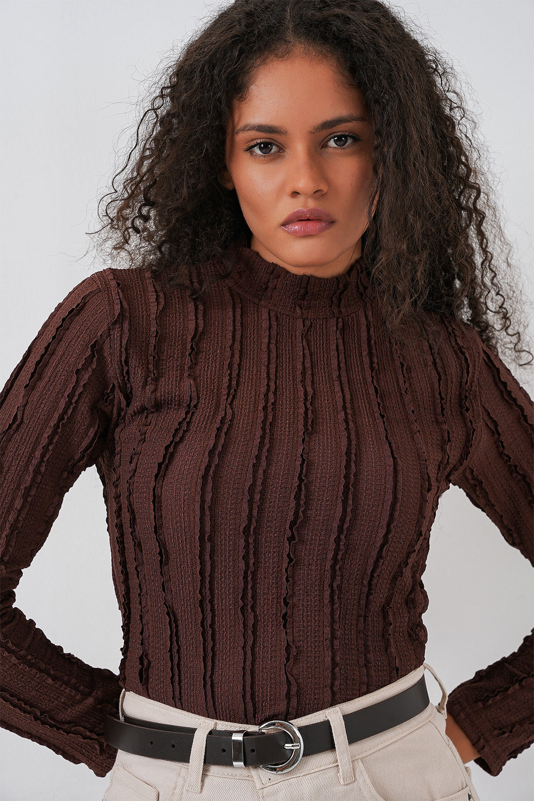 Bigdart Blouse tricotée extensible texturée pour femme 975 - Marron