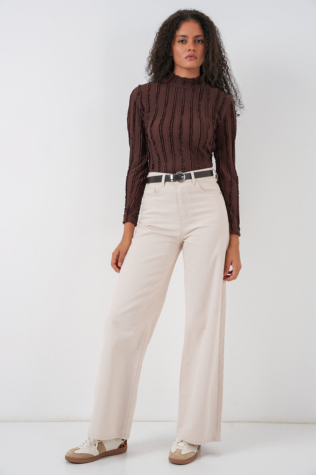 Bigdart Blouse tricotée extensible texturée pour femme 975 - Marron