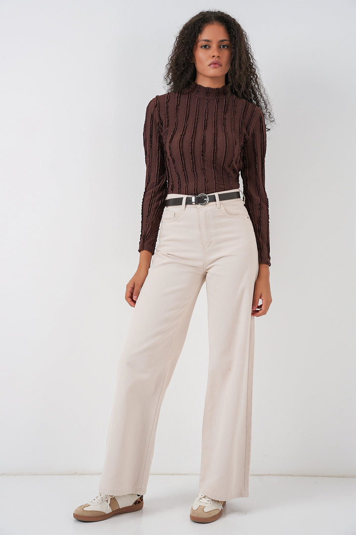 Bigdart Blouse tricotée extensible texturée pour femme 975 - Marron