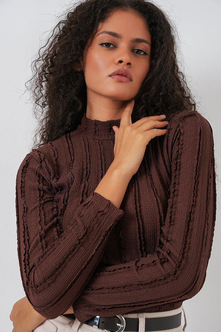 Bigdart Blouse tricotée extensible texturée pour femme 975 - Marron
