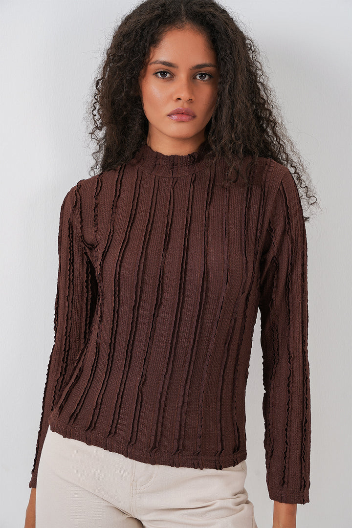Bigdart Blouse tricotée extensible texturée pour femme 975 - Marron
