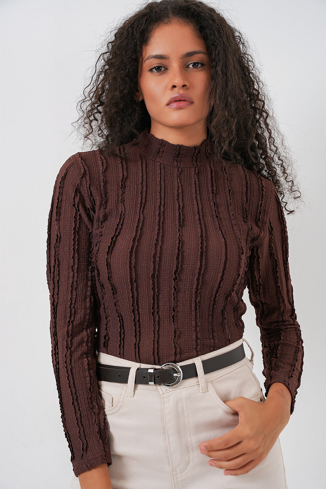 Bigdart Blouse tricotée extensible texturée pour femme 975 - Marron