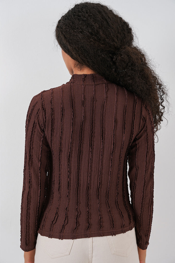Bigdart Blouse tricotée extensible texturée pour femme 975 - Marron
